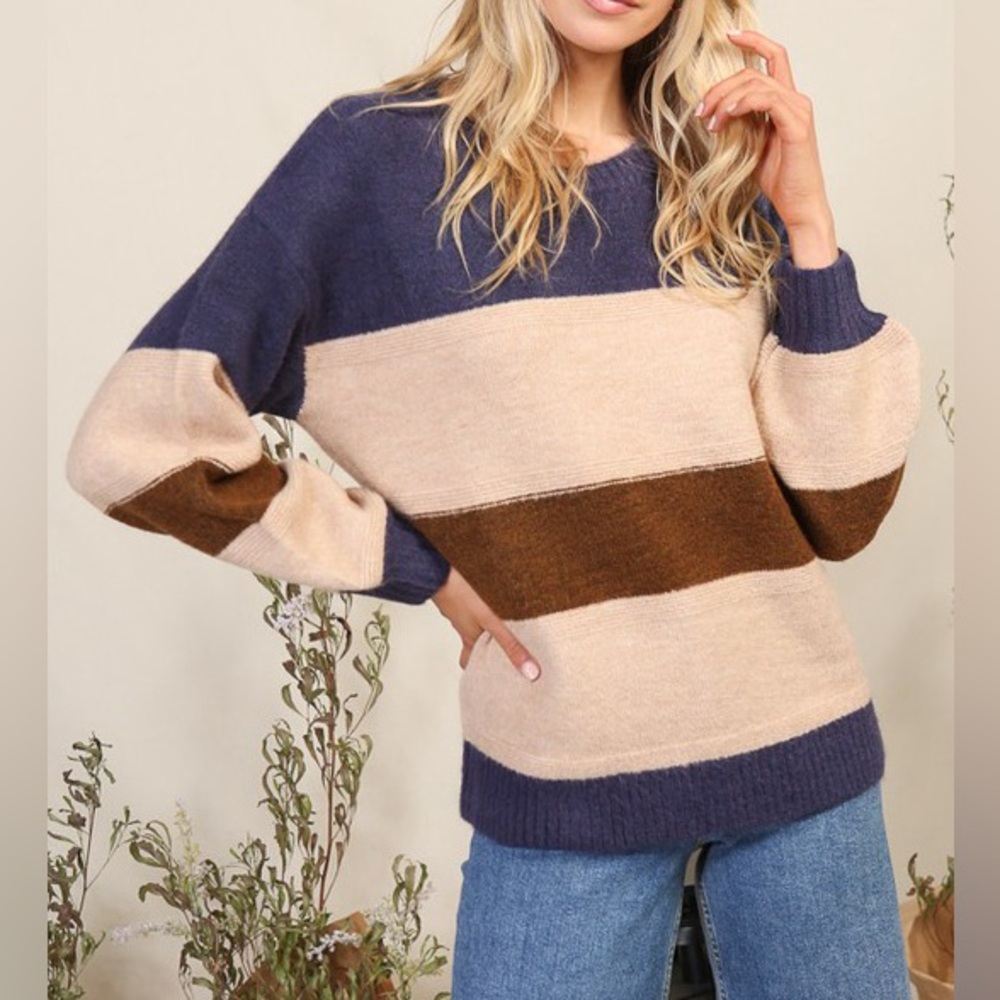 Long Sleeve Colorblock Knit Sweater